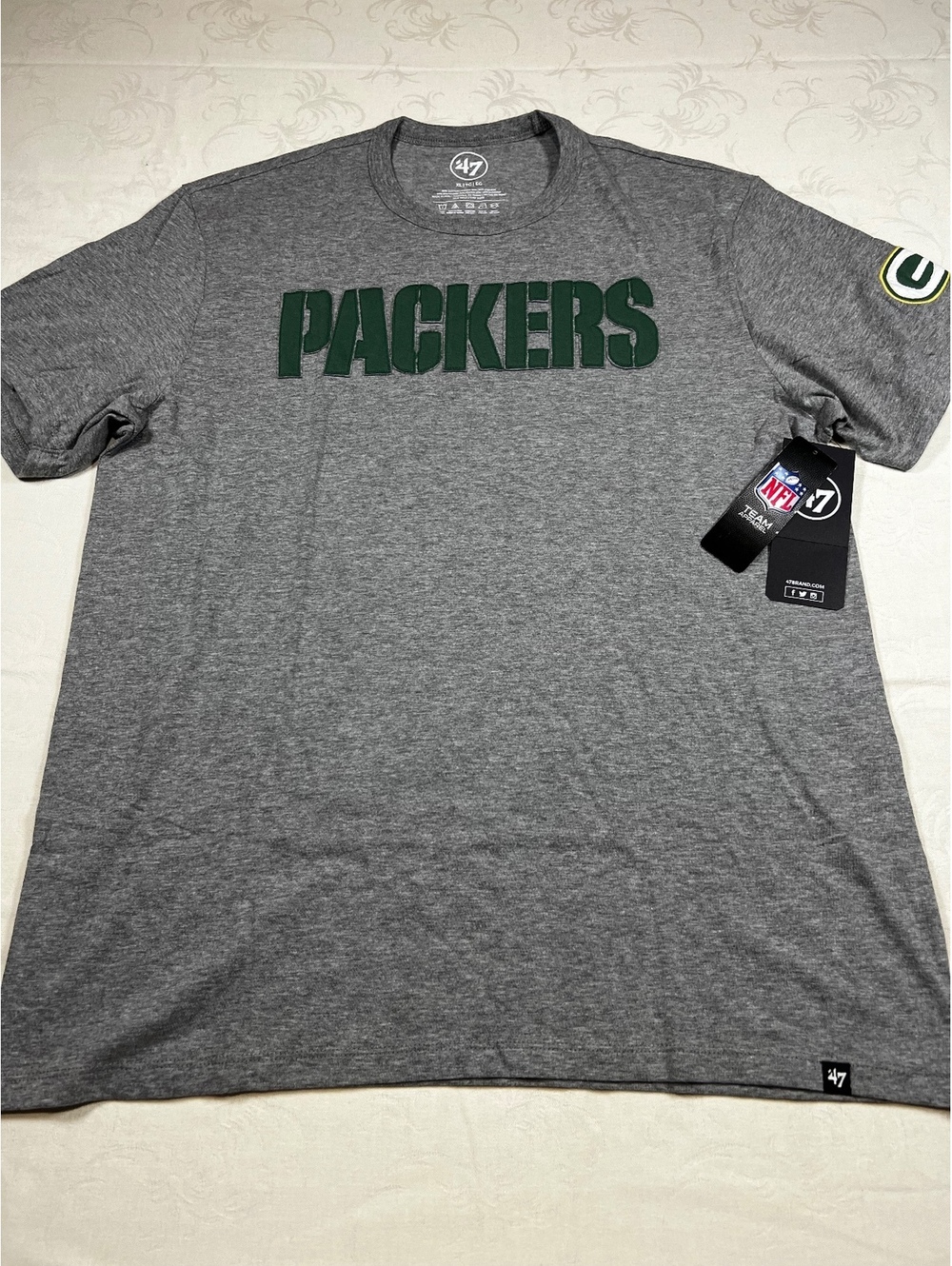 NEW 47’Brand Green Bay Packers Stitched T-Shirt Gray Green Size XL